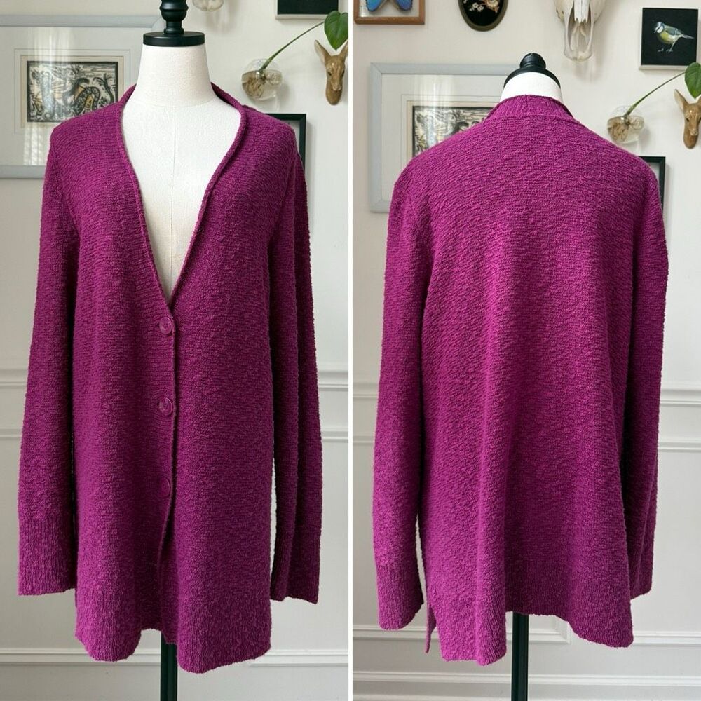 J Jill Textured Cardigan Sweater Berry Plum L